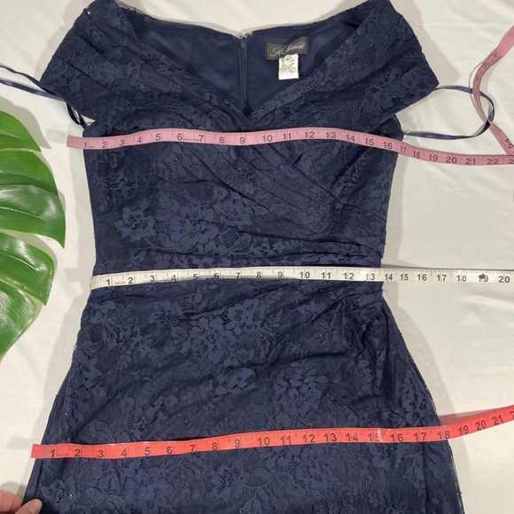 NEW La Femme [ 8 ] Portrait Neck Sparkle Lace Gown‎ in Navy Blue - Picture 4 of 12